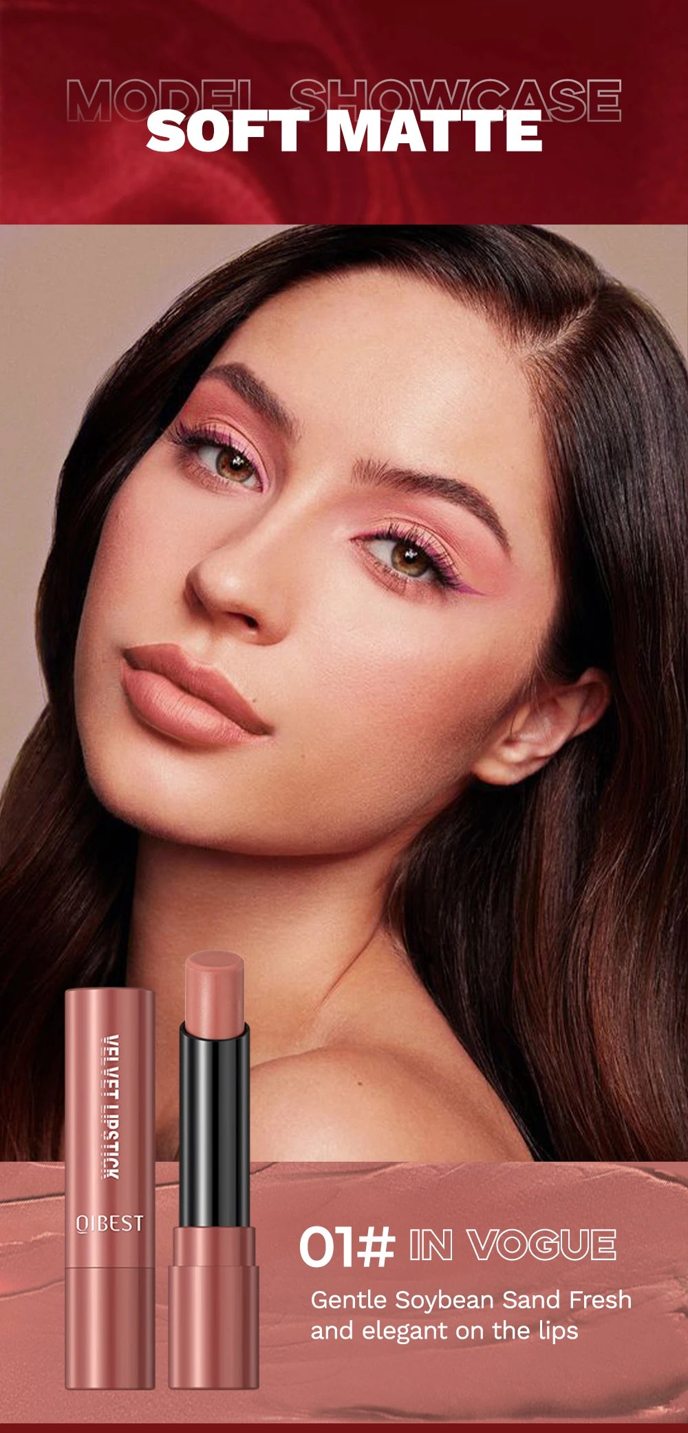 QIBEST Nude Lipstick Matte Lip Gloss High Pigment Makeup Classic Sexy Lipgloss Non-Stick Cup Long Lasting Red Lip Tint Cosmetics