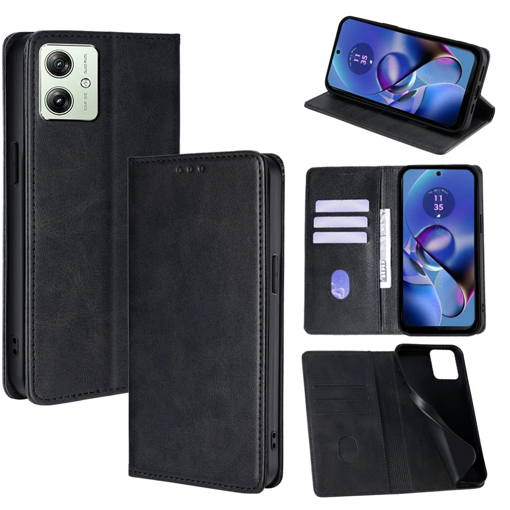 Wallet With Card Slots Holder Magnetic Flip Leather Book Case for Motorola E14 G64 G64Y G85 G54 Moto G Power G Play G 5G 2024
