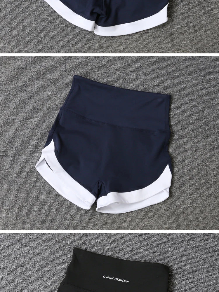 2024 New Color Contrast High Waist Sports Shorts Tight Elastic Peach Hip Training Fitness Yoga Hot Pants