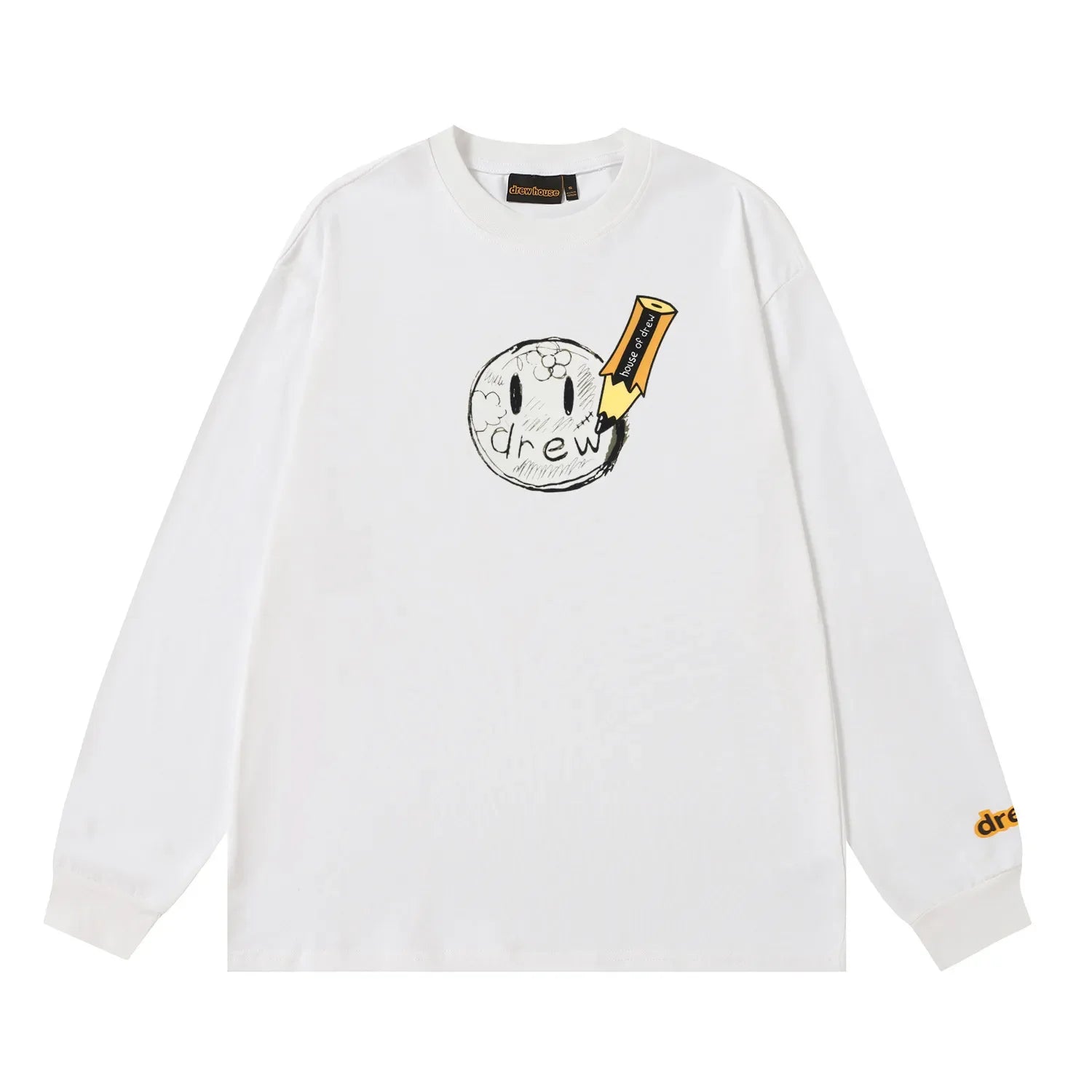 Drew House New drew T Shirt Men's and Women's Long Sleeve Tshirt Designer Luxury Pencil flower smiley face men clothing