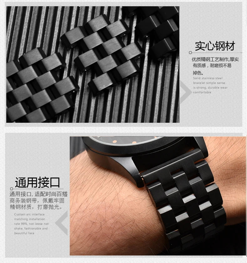 Black Precision Steel Watch strap Chain Accessories 20MM 22MM for Seiko MIDO Citizen Bracelet Men's Wristband
