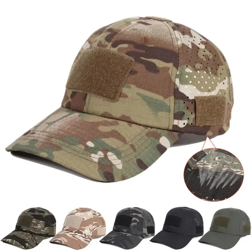 1Pcs Camouflage Baseball Cap Summer Outdoor Tactical Sunscreen Hat for Mens Hiking Fishing Fashion Peaked Cap with DIY Velcro