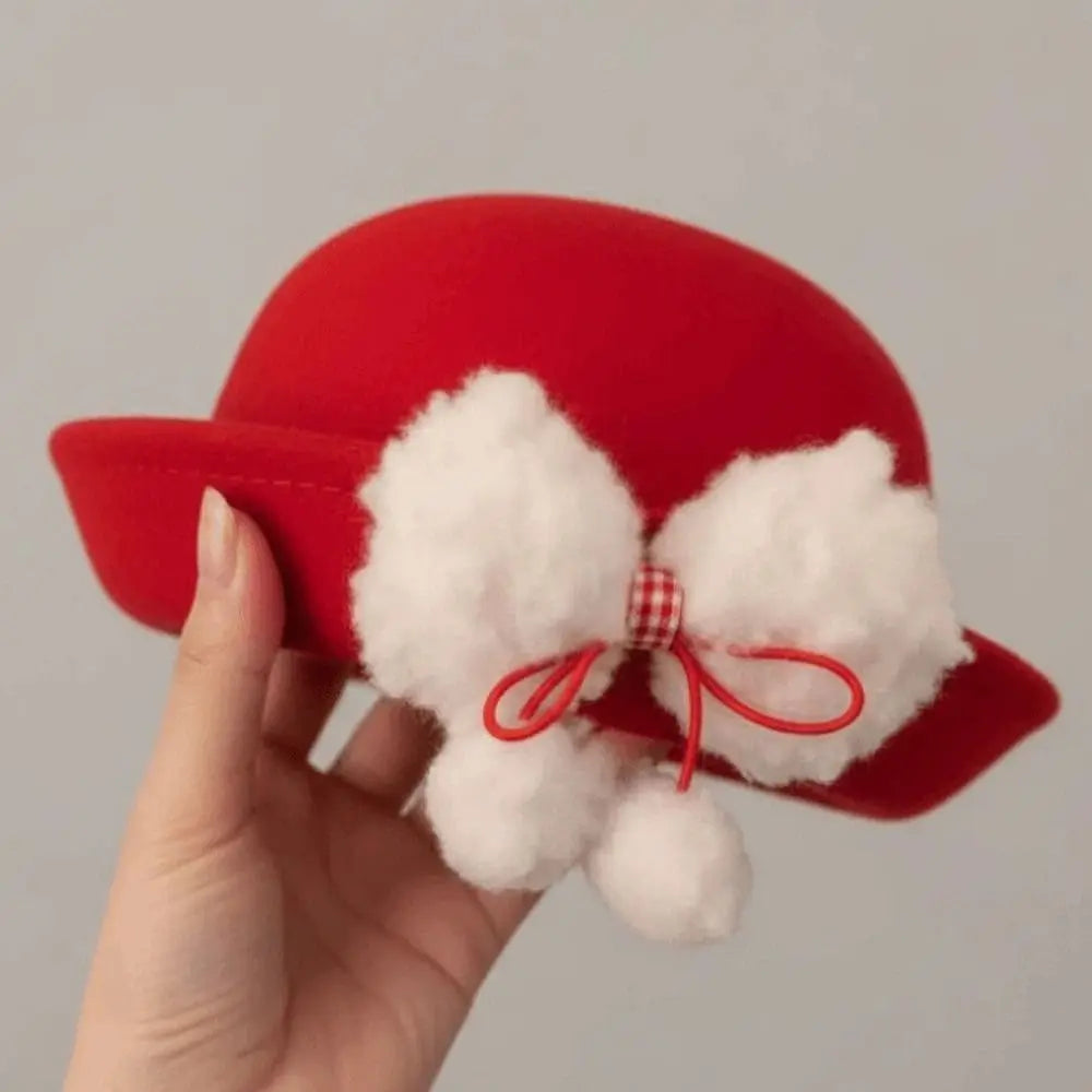 Top Hat Vintage Looking Red Bowler Hats Japanese Style Beret Woolen Bucket Cap Versatile Girls Dome Hat Winter