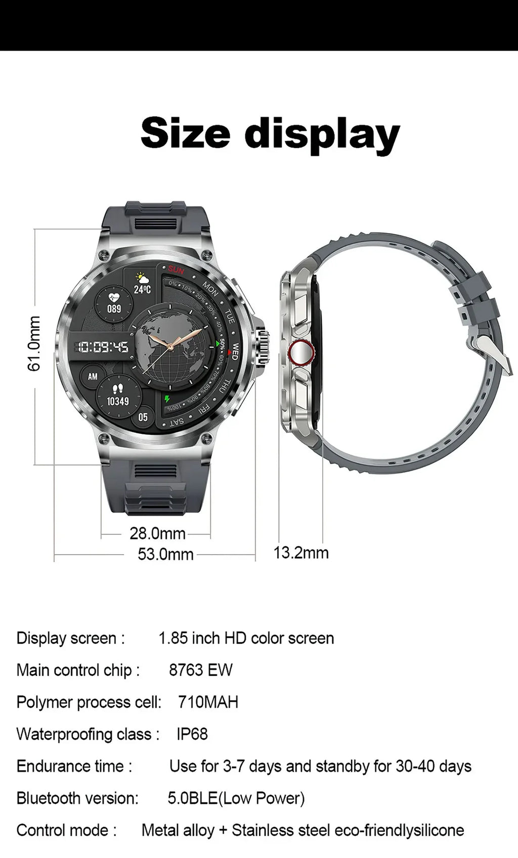 New 710mAh Bluetooth Call Smart Watch Men Sports Fitness Watches  1.85"HD Heart Monitor Waterproof Smartwatch For Android IOS