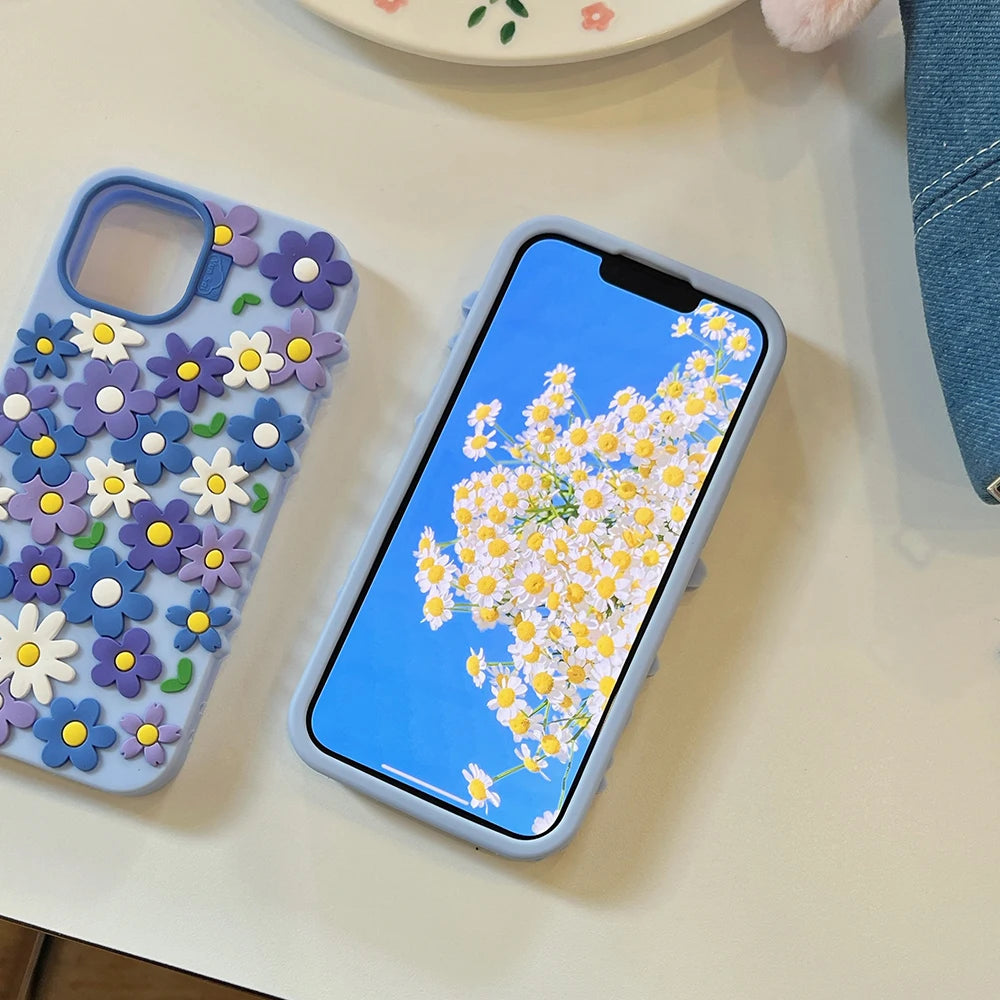 INS Korean Daisy Flower Soft Silicone Luxury Phone Case for IPhone 16 15 13 14 17 Pro Max 14 Plus Fashion Cute Floral Back Cover