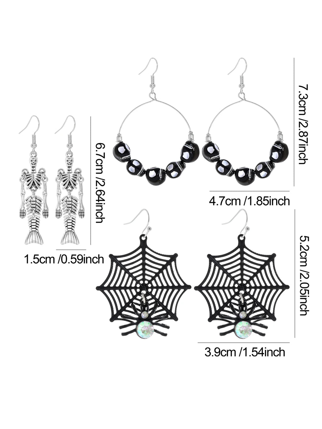 Halloween Dangle Earrings Set Creepy skull Face Mask Cobweb Imitation of Human Skeleton Creative Ear Jewelry Versatile Gifts