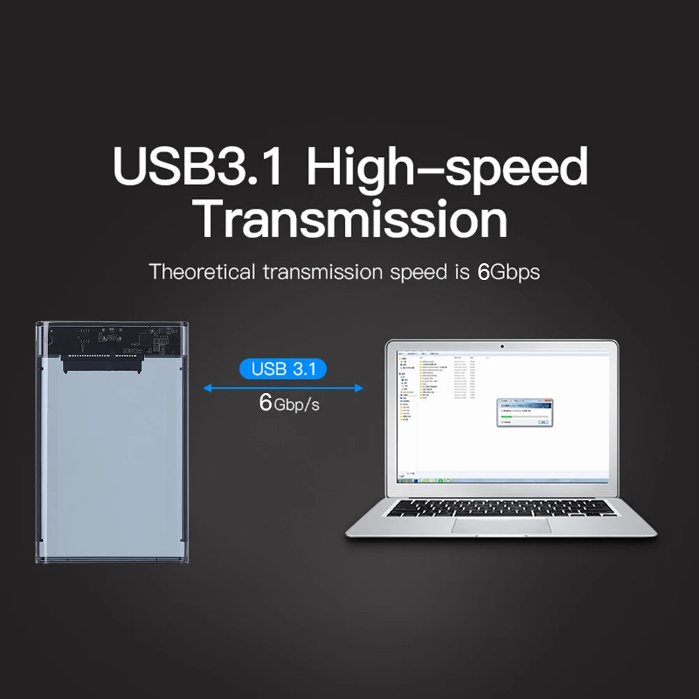 2.5 inch HDD Case SATA To USB3.1  External Hard Drive Case 5 Gbps  SSD Box USB3.0 To Type-C Transparent Black Hard Disk Box
