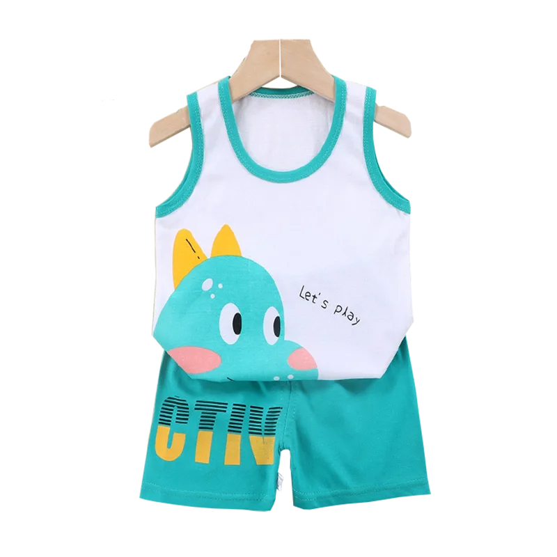 Cartoon Lion Pajamas Vest+Shorts 2-Piece Clothing Set Summer Kids Baby Boys Girls Cotton Casual Tracksuit Clothes Suit 1-6 Years