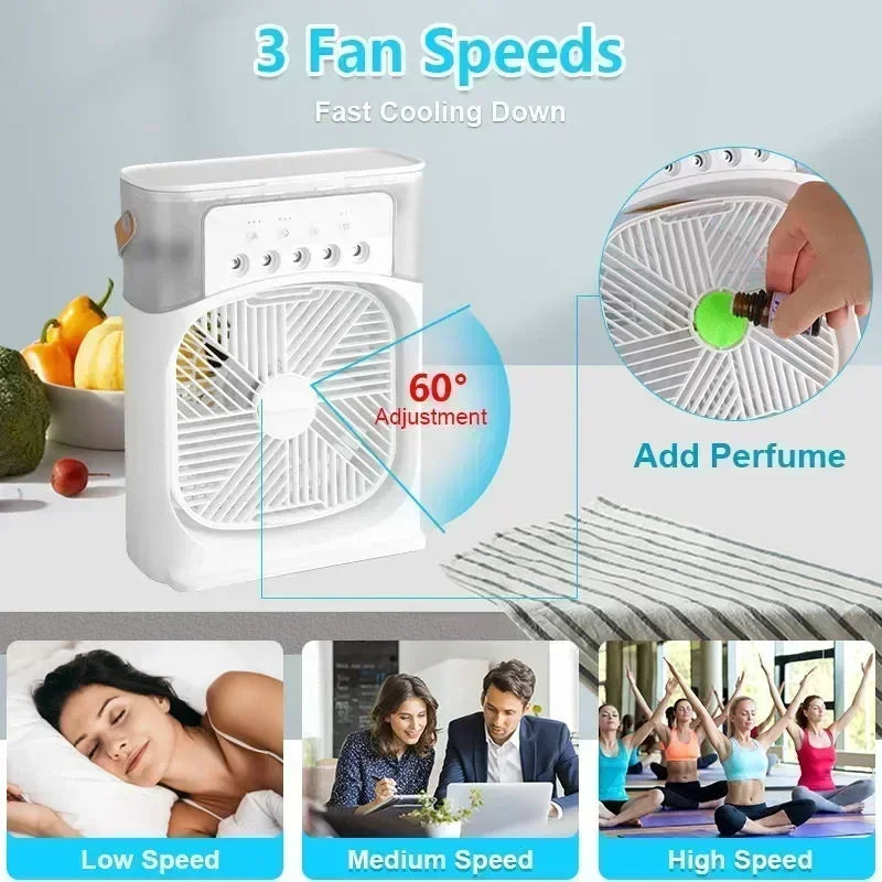 Summer Cooling Fan 3 In 1 Portable Desktop Humidifier USB Mini Air Conditioners Night Light Water Mist For Home, Office