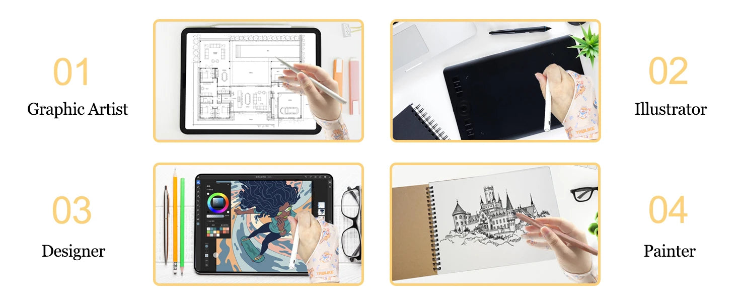 Three-layer Non-slip Glove for iPad/Graphics Drawing Tablet HUION /WACOM/XP-PEN, Drawing Glove for sketching Paiting Art Student