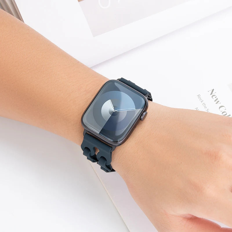 Chain Link Silicone Strap for Apple Watch Band Ultra 3 2 49mm 44mm 40mm 45mm 41mm 42mm Bracelet for Series 11 10 9 8 7 6 5 4 SE3