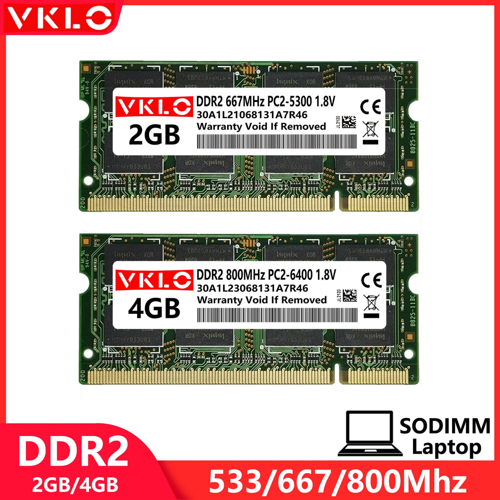 DDR2 2GB Laptop Memories Ram PC2 1.2V 5300 6400 200Pin 533 667 800Mhz 2RX8 16Chips CL6 Notebook Non-ECC Sodimm Memory Ram