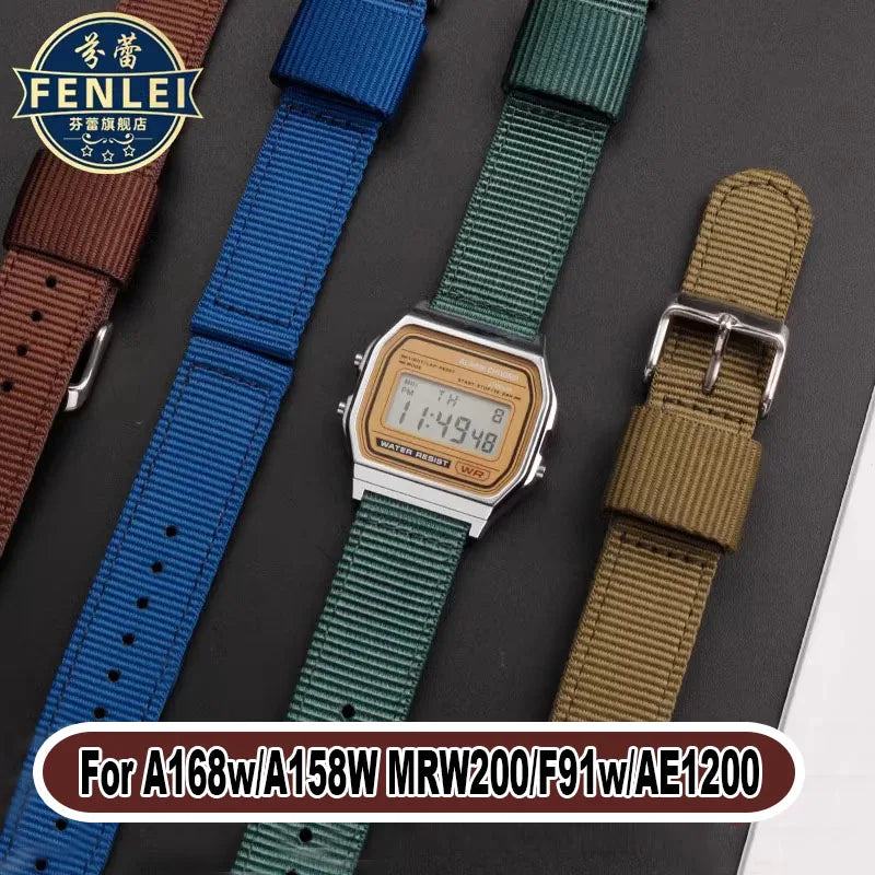 For Casio AE1200 AE1300 A168w/A158W MRW200/F91w AQ230 Bracelet woven nylon canvas watch strap 18mm Men's and women's watch band