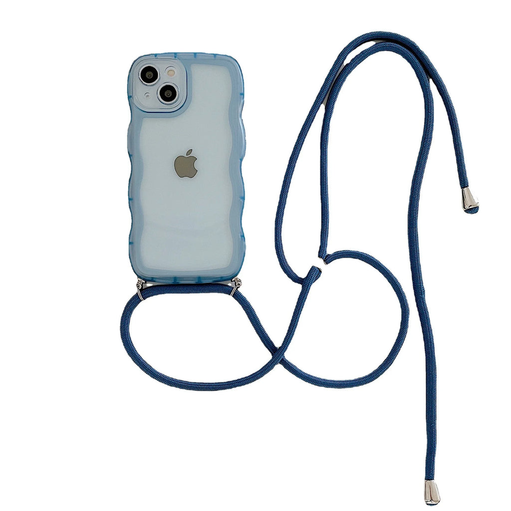 Crossbody Necklace Strap Lanyard Cord Phone Case For iPhone 17 16 15 14 13 12 11 Pro Max XR XS 7Plus Soft Cute Curly Wave Cover