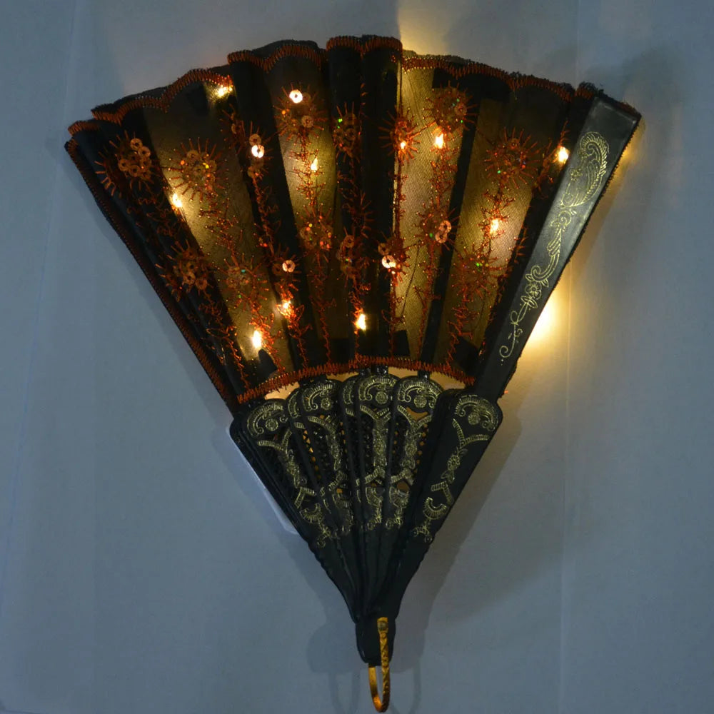 Party Glow Light Up Flower Peacock Hand Fan Dance Show Church Birthday Gift  Bar Props Wedding Festival Halloween Christmas