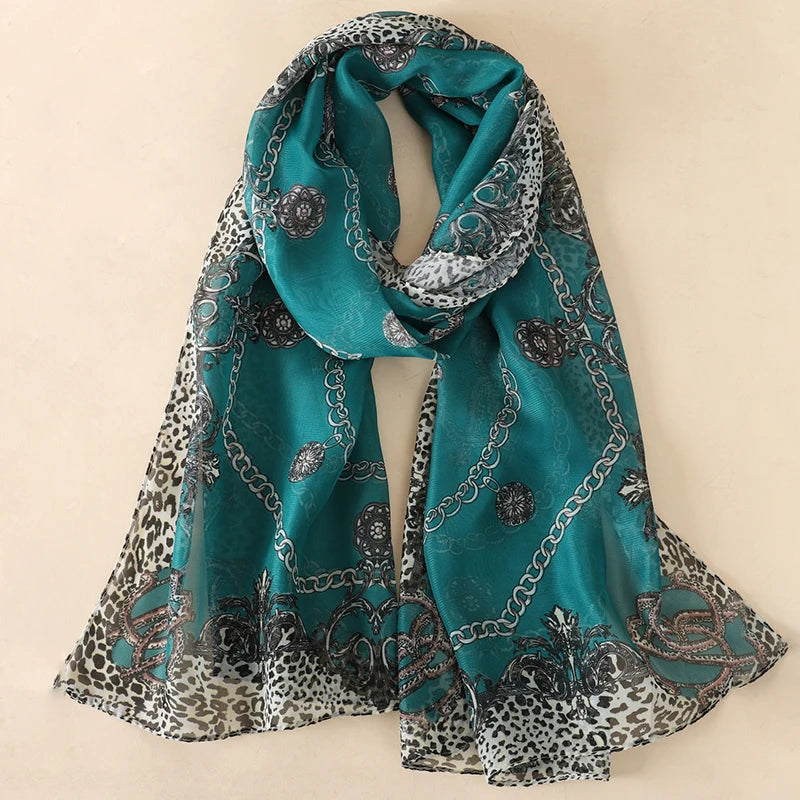 2024 New Fashion Summer Women Leopard Beach Scarf Chiffon Silk Shawls Headband Female Headband Wraps Sunscreen Hijab Wholesale