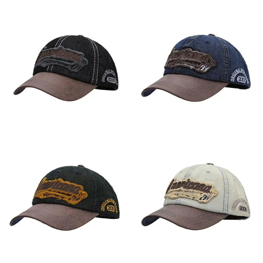 Simple Splicing American Retro Baseball Caps Denim Baseball Hat Tattered Jeans Sun Hat Cotton Sunscreen Peaked Cap Outdoor