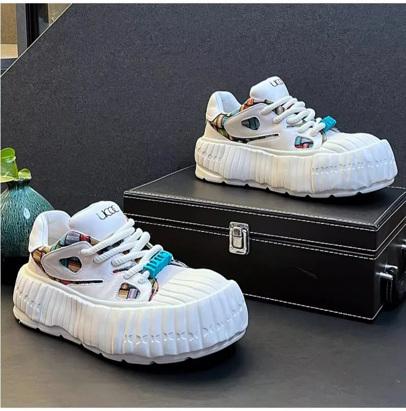 New Arrival Men Fashion Genuine Leather Casual Shoes Spring Autumn Luxury Designer Youth Trending Thick Bottom Chunky Sneakers