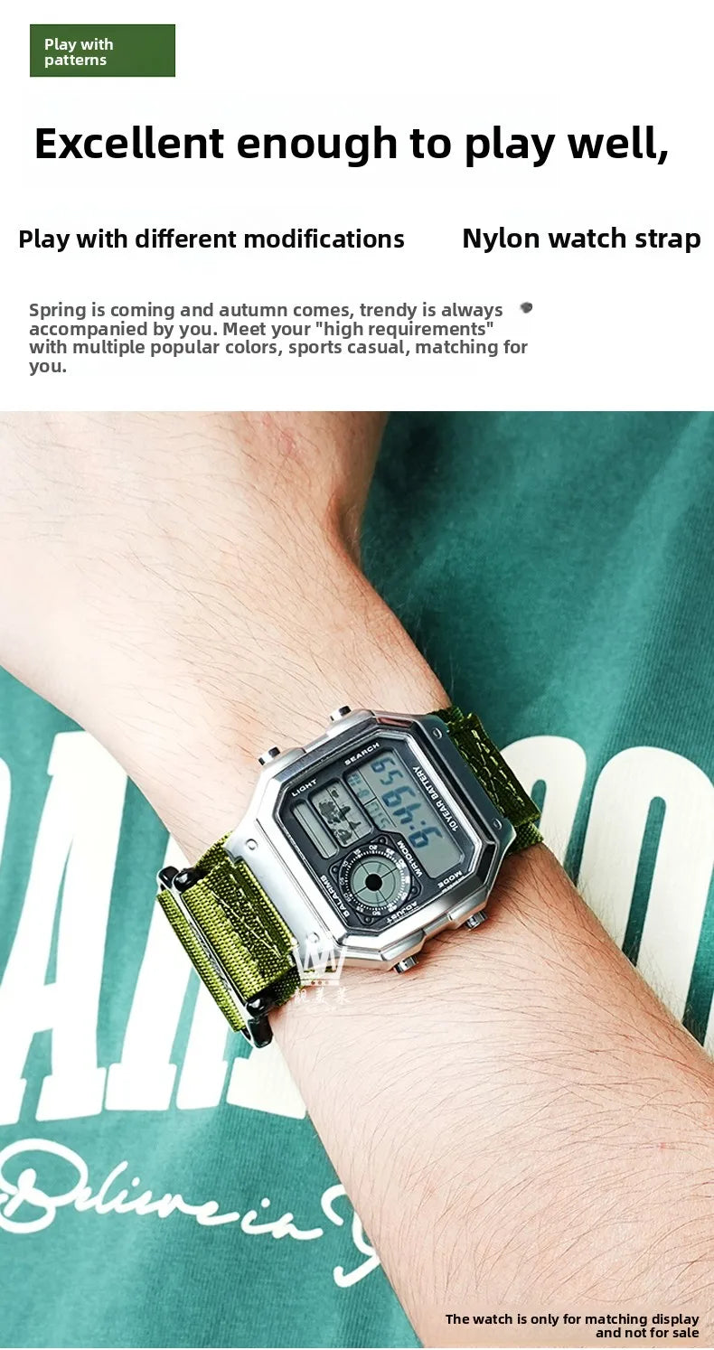 AE1200 Loop Design Nylon Canvas Strap For Casio Watches A158W/A168/W-216H/F-91/AE1300/1500/AE-1200 Outdoor Sports watchband 18mm