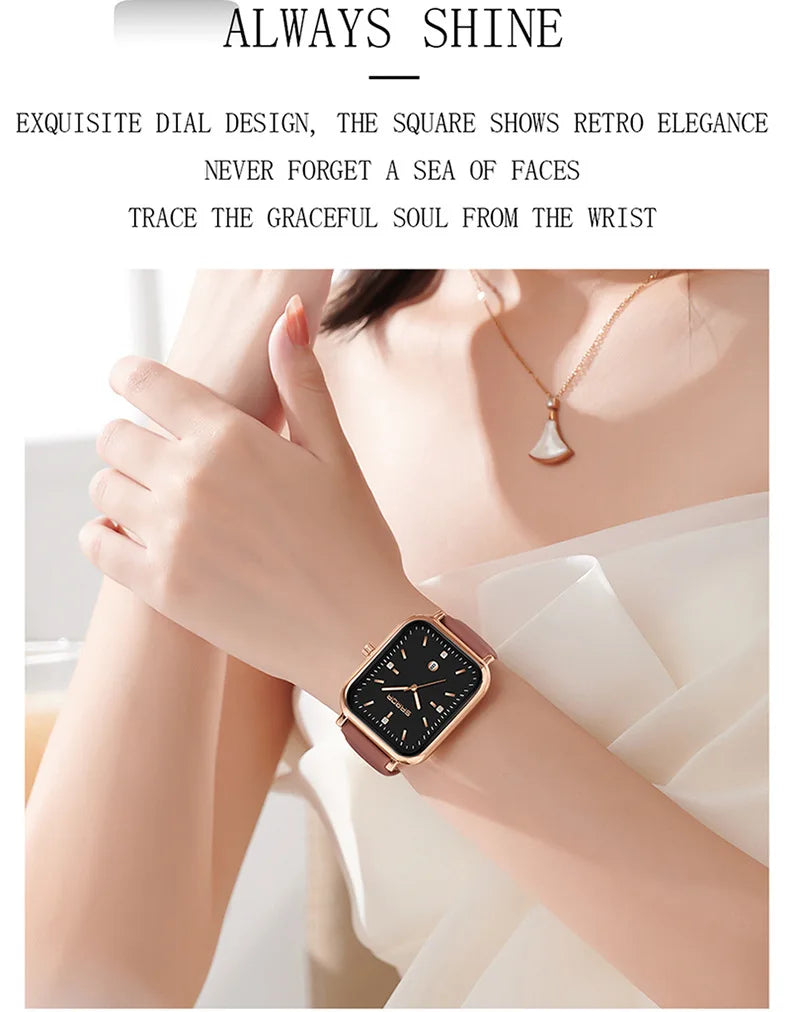 SANDA 1134 Women's Square Quartz Watch Black Fashion Crystal Waterproof Date Pointer Wristwatches for Ladies Watches Gift
