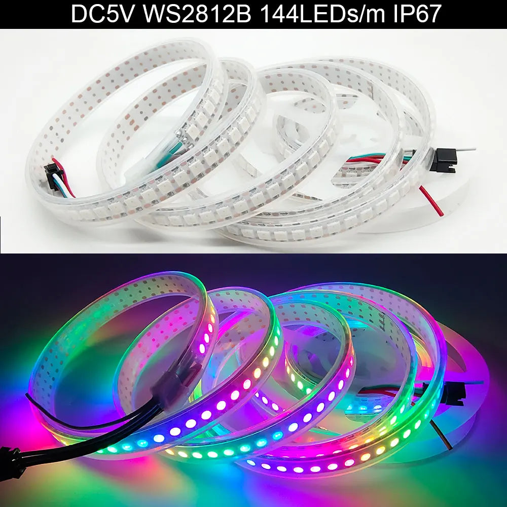 5V WS2812B WS2812 Digital Flexible Individually Addressable Pixel Led Strip RGB LED Strip 30/60/74/96/144Pixel/Leds/M Tape Light