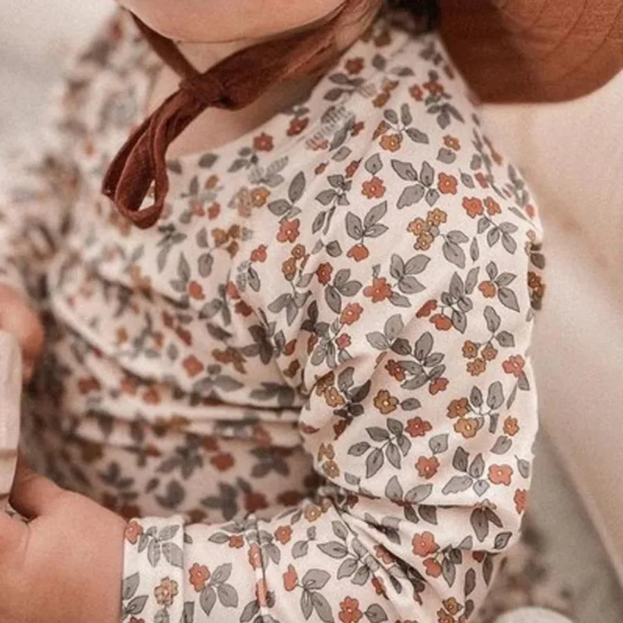 2026 Summer RC Baby Girls Long Sleeve Swimwears Floral Swimsuit Kids Bikini Set Girls Sunscreen Bodysuit One-piece Suits 1-12Y