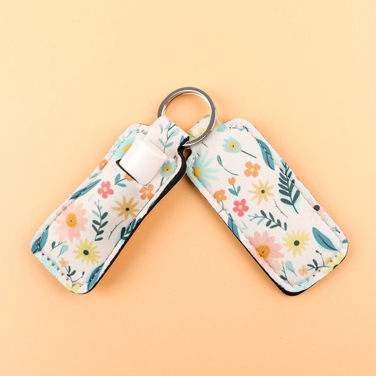 Flowers Clip On Lipstick Holder Keychain Daisy Print Simple Style Keyring Trendy Lip Balm Key Chain Bag Charms Accessories