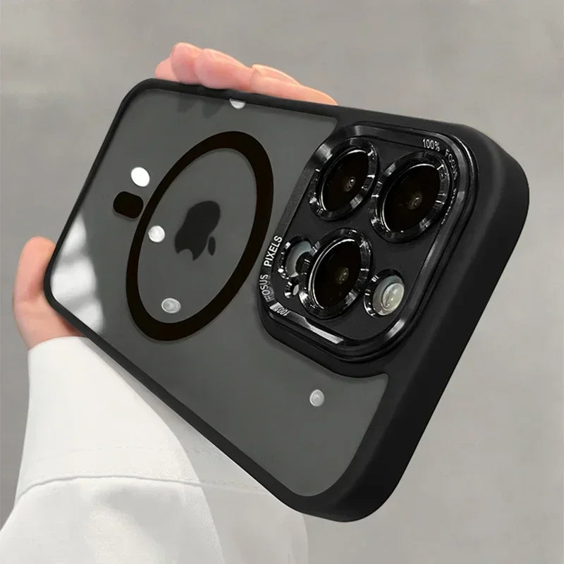 Magnetic Metal Lens Bumper Protection Case For iPhone 17 16 15 14 13 12 11 Pro Max Wireless Charger Hard Cover For Magsafe Funda