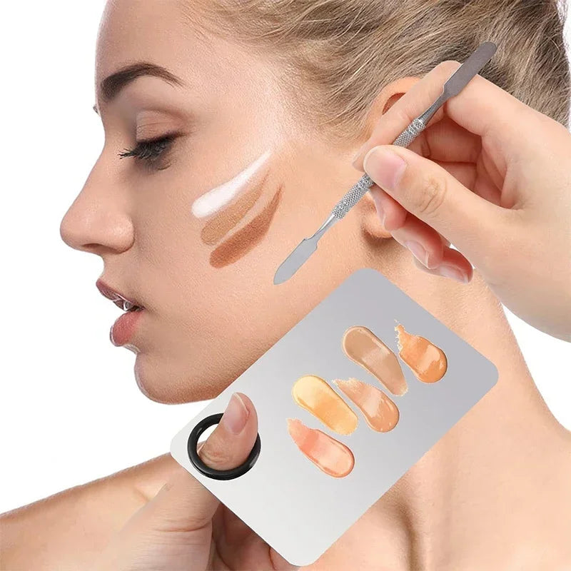 Liquid Foundation Palette Makeup Palette Tray Lipstick Make Up Stainless Steel Ring Makeup Blend Foundation Spatula Palette Tool