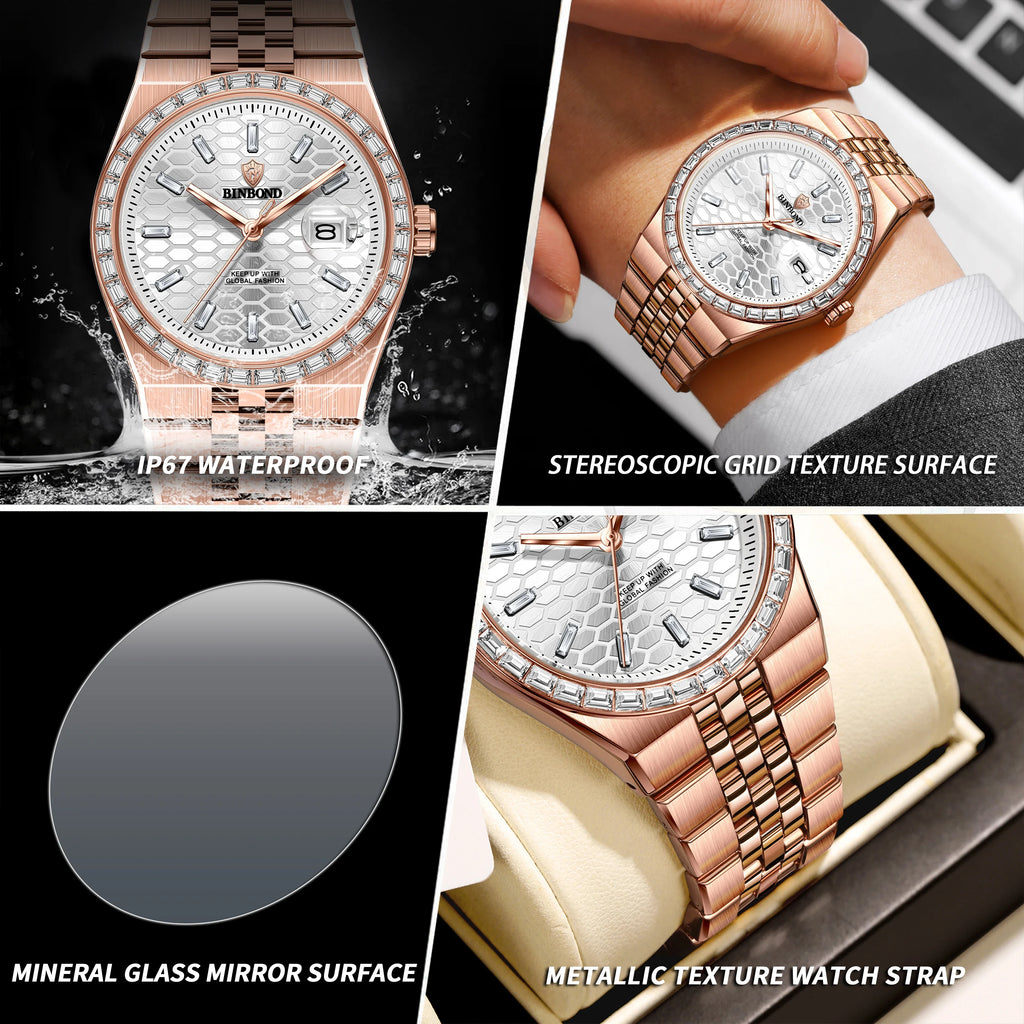 BINBOND New Men's Quartz Watch Classic Style Waterproof Luminous Date Display Stainless Steel Wristwatch For Male Relojes Hombre