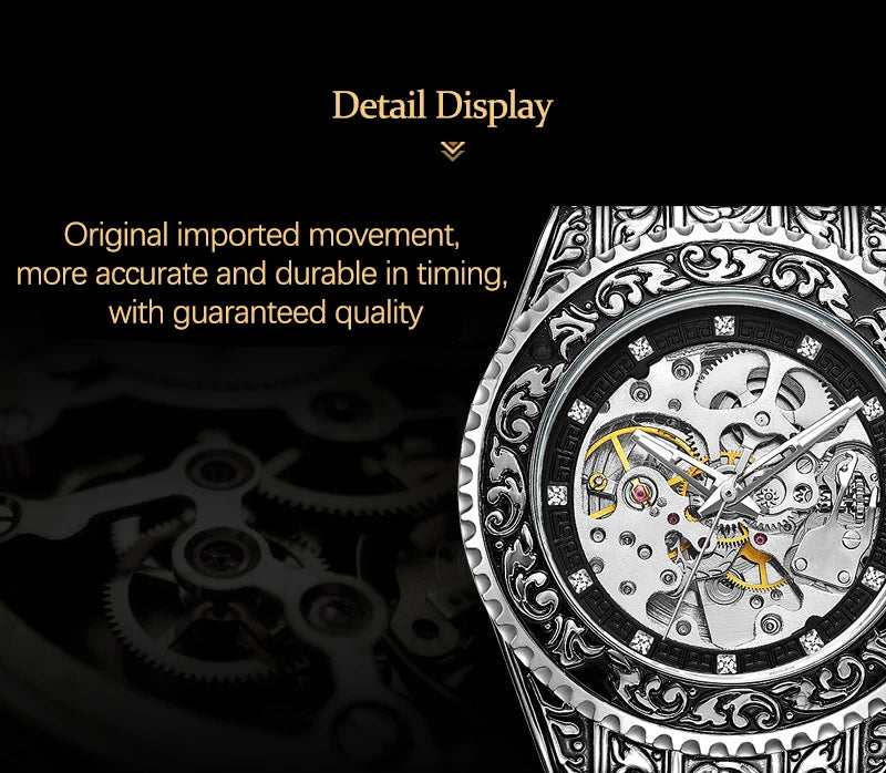 UTHAI M11 New Men watch hollowed out retro carved automatic mechanical watch cool clock gift，watches for man