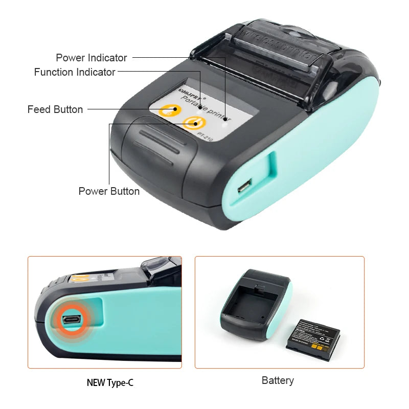 Mini Portable Thermal Printer Bluetooth For Phone Portable Printer Machine For Small Business 58mm Wireless Receipt Impresora