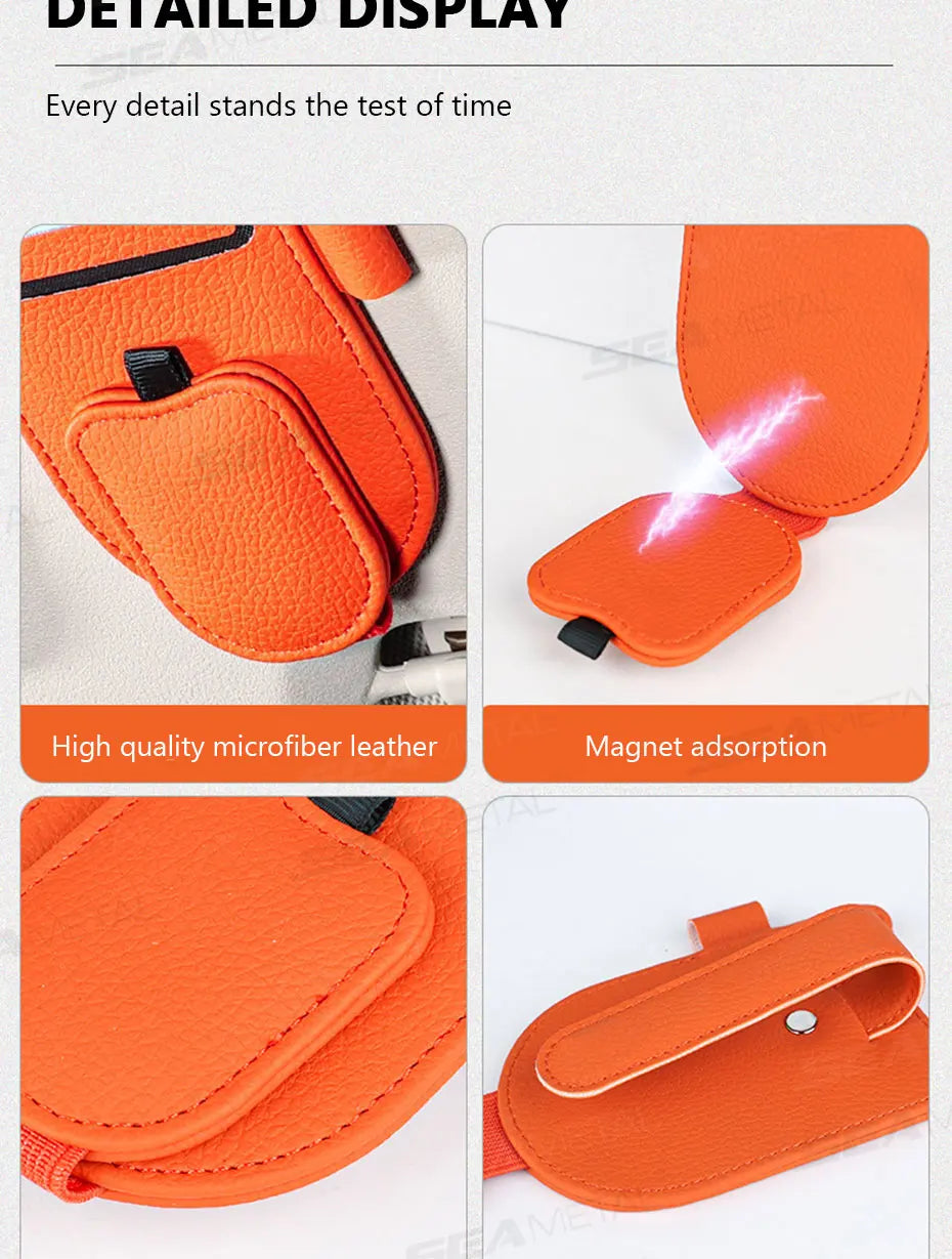 SEAMETAL Luxury Car Visor Glasses Clip Magnetic Wear-Resistant Sunglasses Holder 3 in 1 Auto Eyeglasses Clip with Card Holder