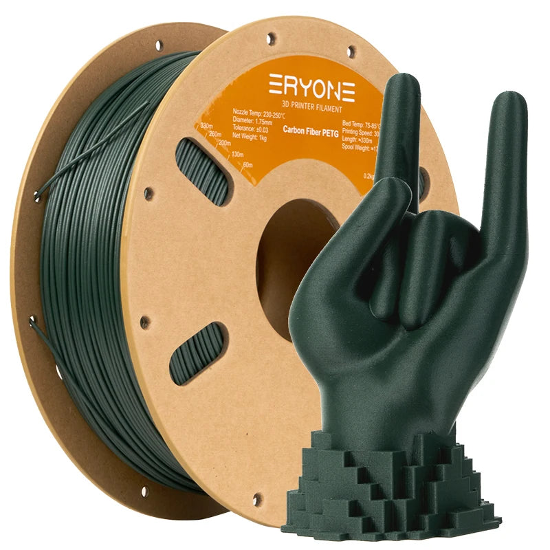 ERYONE PETG Carbon Fiber 3D Printer Filament 1.75mm 1KG ±0.03mm Precision - High Strength & Stiffness for FDM Printers