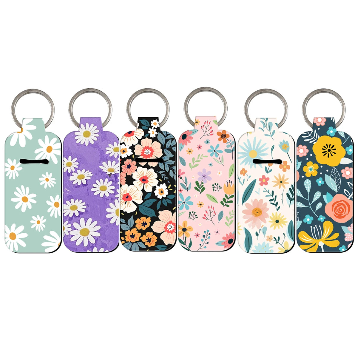 Flowers Clip On Lipstick Holder Keychain Daisy Print Simple Style Keyring Trendy Lip Balm Key Chain Bag Charms Accessories