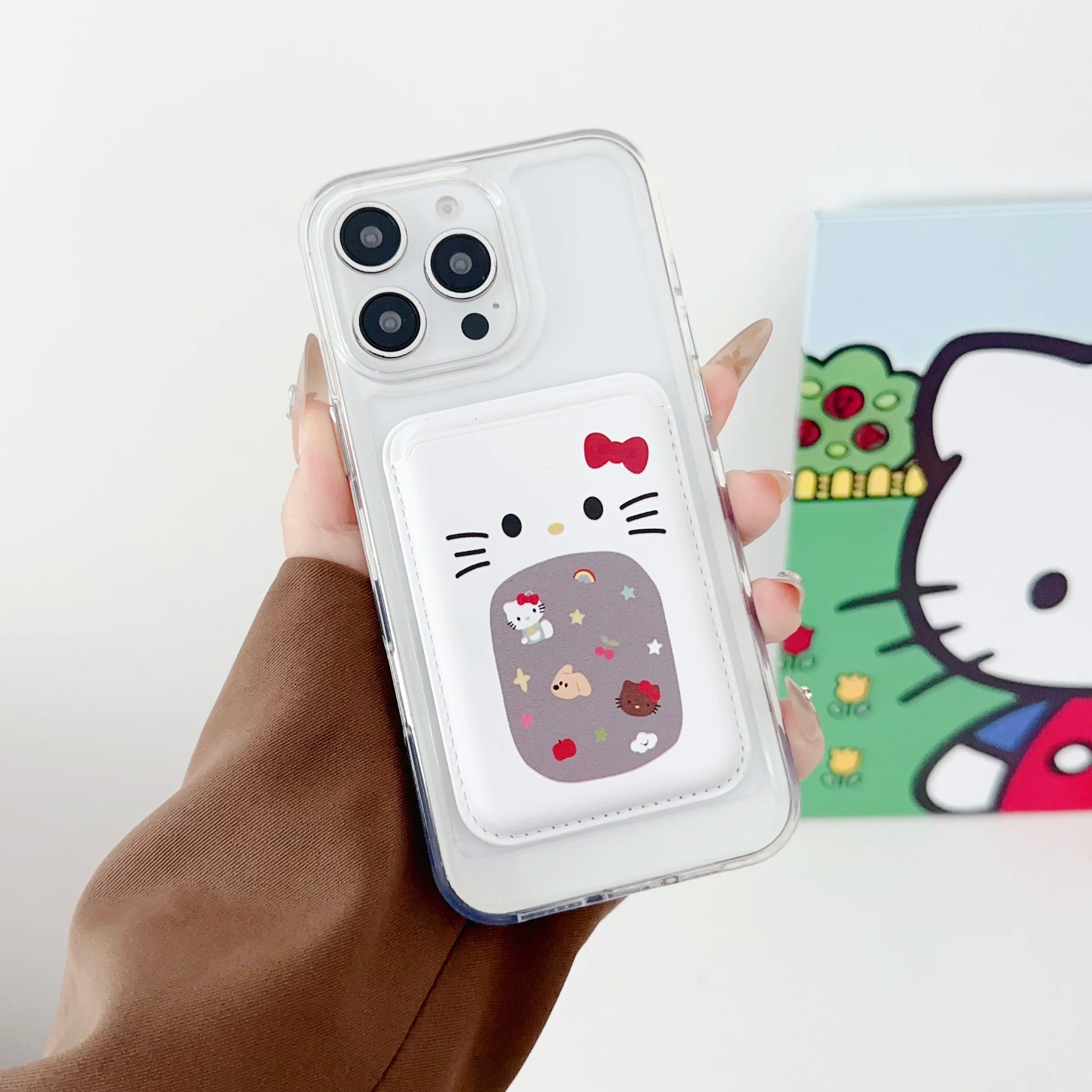 INS Korean Cute Hello Kitty for Magsafe Wallet Card Clip Case For iPhone 15 16 Pro Max 13 14 12 Magnetic Wallet Pink Girl Cover