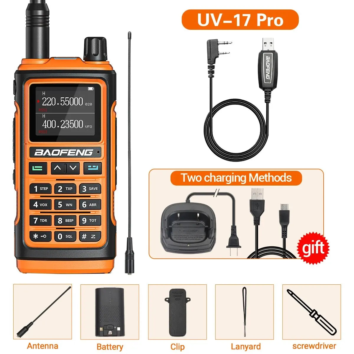 Baofeng UV 17 Pro Wireless Copy Frequency Walkie Talkie 16 KM Long Range Flashlight Type-C Charger Ham Radio UV 17 Pro L K5 5R