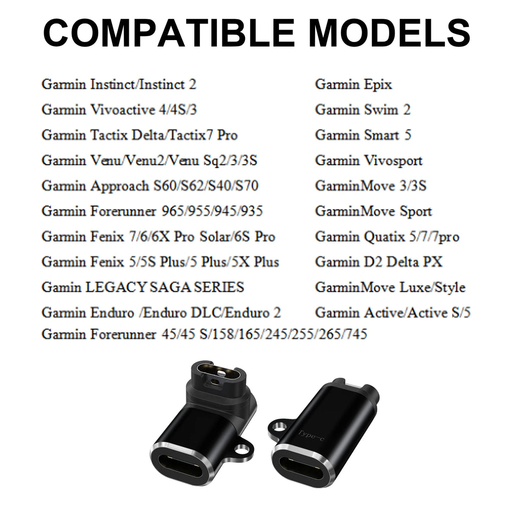 Type C Charger Adapter Converter For Garmin Fenix 7 6 6X 5S 5X Plus/Instinct 2/Venu 2/Vivoactive 4 3/Forerunner 965 955 945 935