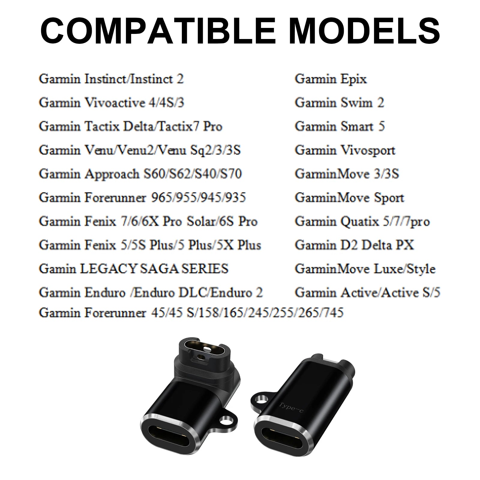 Type C Charger Adapter Converter For Garmin Fenix 7 6 6X 5S 5X Plus/Instinct 2/Venu 2/Vivoactive 4 3/Forerunner 965 955 945 935