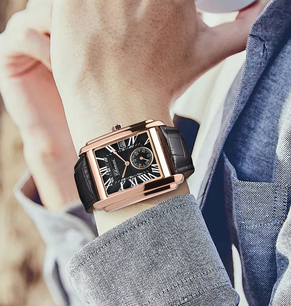 Fashion Business Watches For Men Calendar Display Quartz Watches Waterproof Leather Band Men's Wristwatch