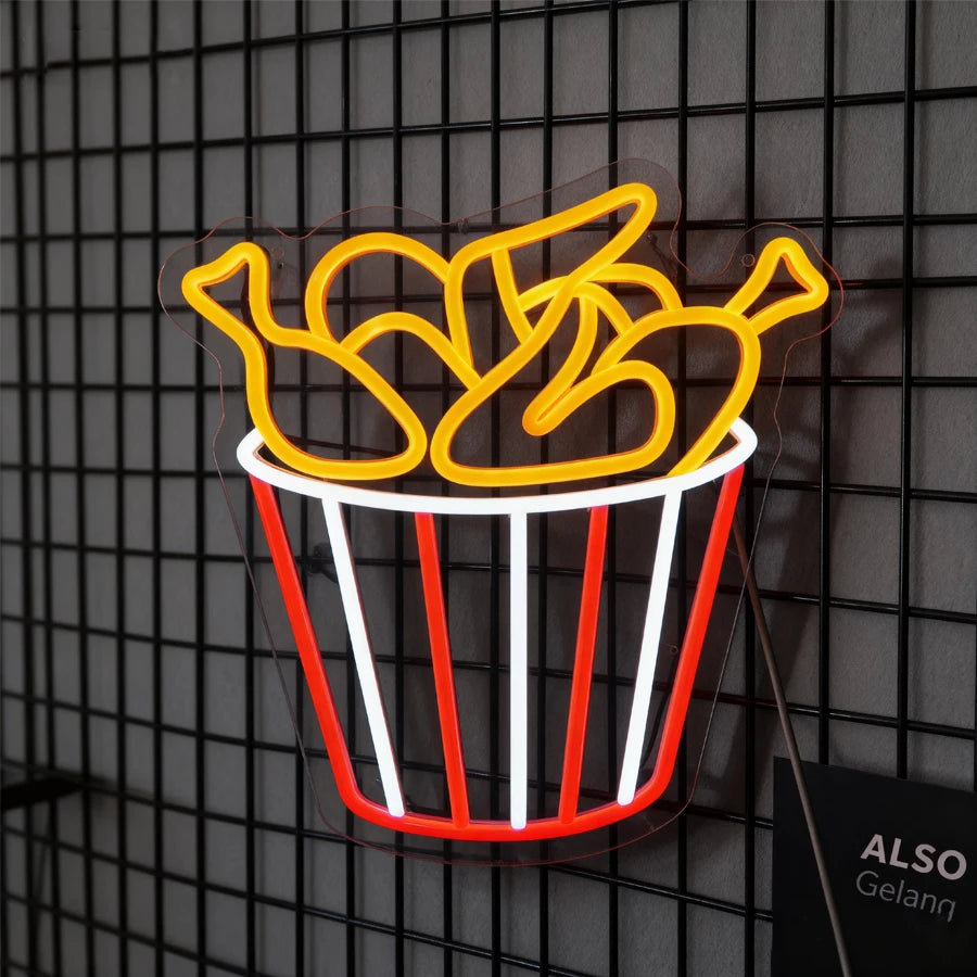 Gourmet Neon Signs, Aesthetic Business Lights Of Fried Chicken Pizza Icons, Used For Decor Of Fast Food Restaurants And Shops.
