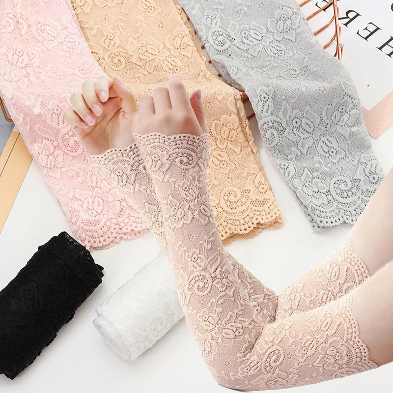 Long Lace Gloves Gothic Thin Hollow Fingerless Gloves Women Sun Protection Sleeves Oversleeve Mesh Arm Sleeve Sunscreen Mittens