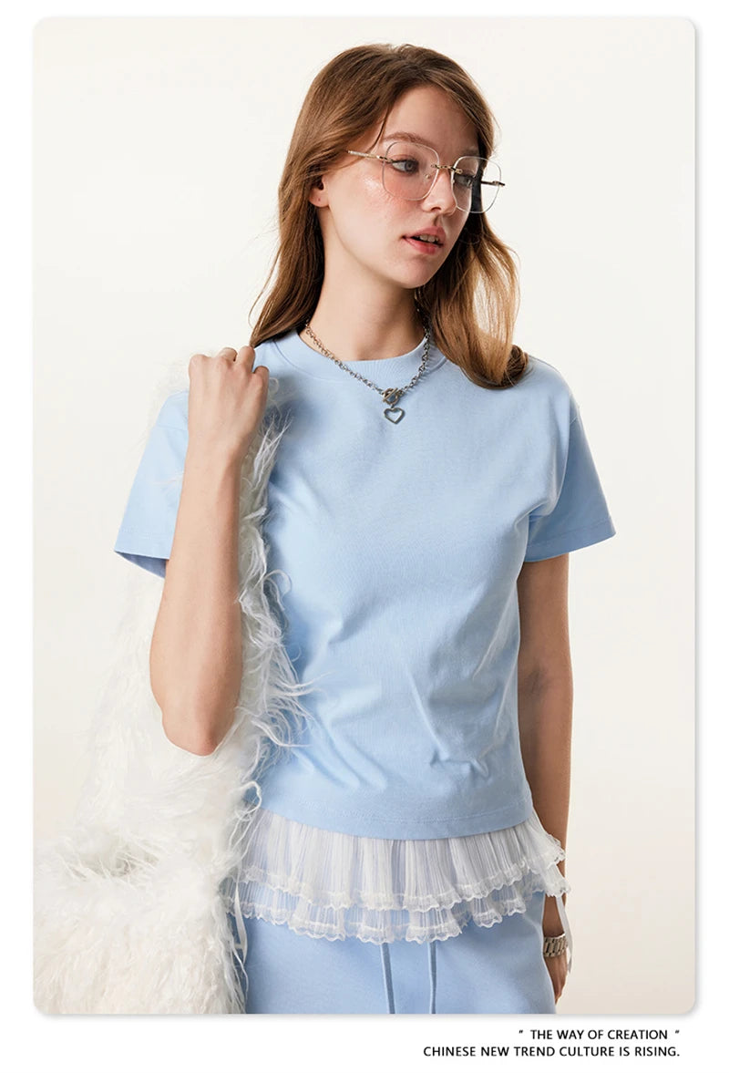 ZODF Women 2025 Spring 305gsm Cotton T-Shirts American Retro Hotsweet Girl Solid Comfortable T Shirt Brand Tees HY0968