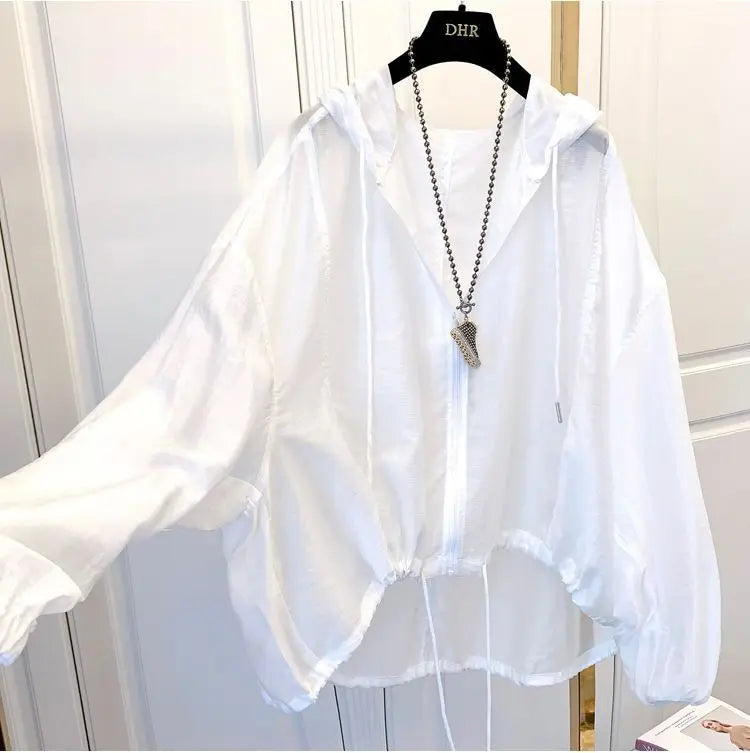 2025 New Ice Silk Thin Sunscreen Coat Women's Jacket Loose Sun Protection Shirt Hooded Top Summer Breathable Lightweight Shirt