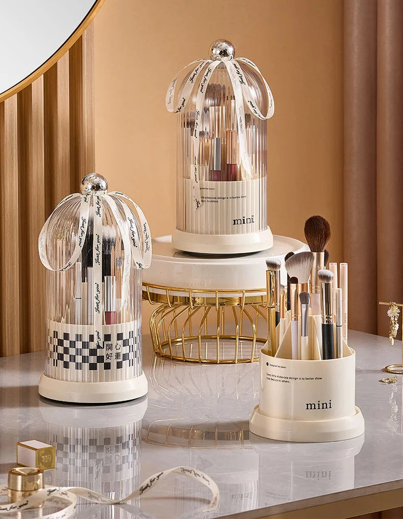360° Rotating Make Up Organizer With Lid Luxury Cosmetic Brushes Holder Lipstick Eyebrow Pencil Holder Eye Shadow Storage Box