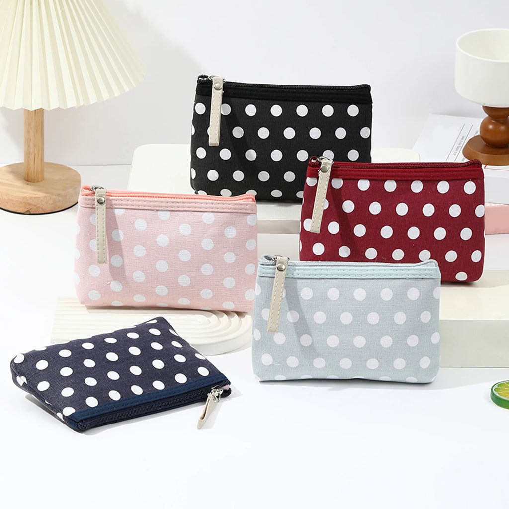 Small Fresh Canvas Dot Makeup Bag Simple and portable skincare storage bag Korean version student pencil case wallet