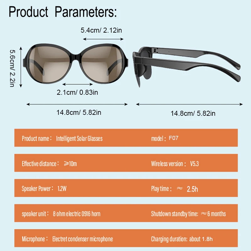 Smart F06 Glasses Wireless Bluetooth Sunglasses Built-in Microphone Speakers Touch Bluetooth 5.3 Glasses Can Listen To Music Cal