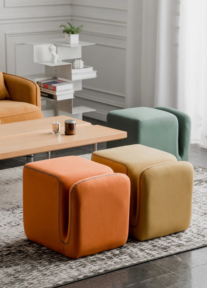Household Living Room Hallway Pouf Nordic Sofa Stool Makeup Sitting Pier Fabric Shoe Changing Stool Book Storage Ottoman