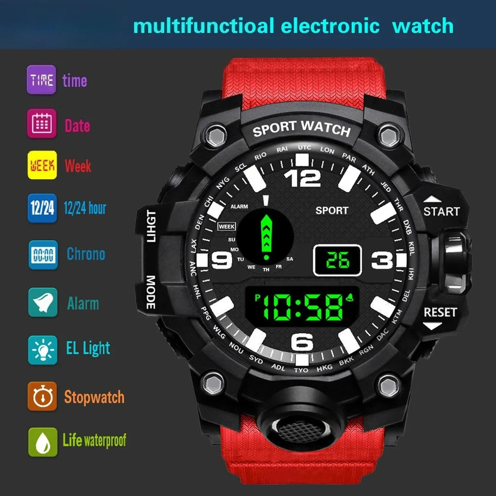 Sports Watch Men's LED Digital Watches Multifunction Military Clock Big Dial Waterproof Fitness Electronic Watch For Man