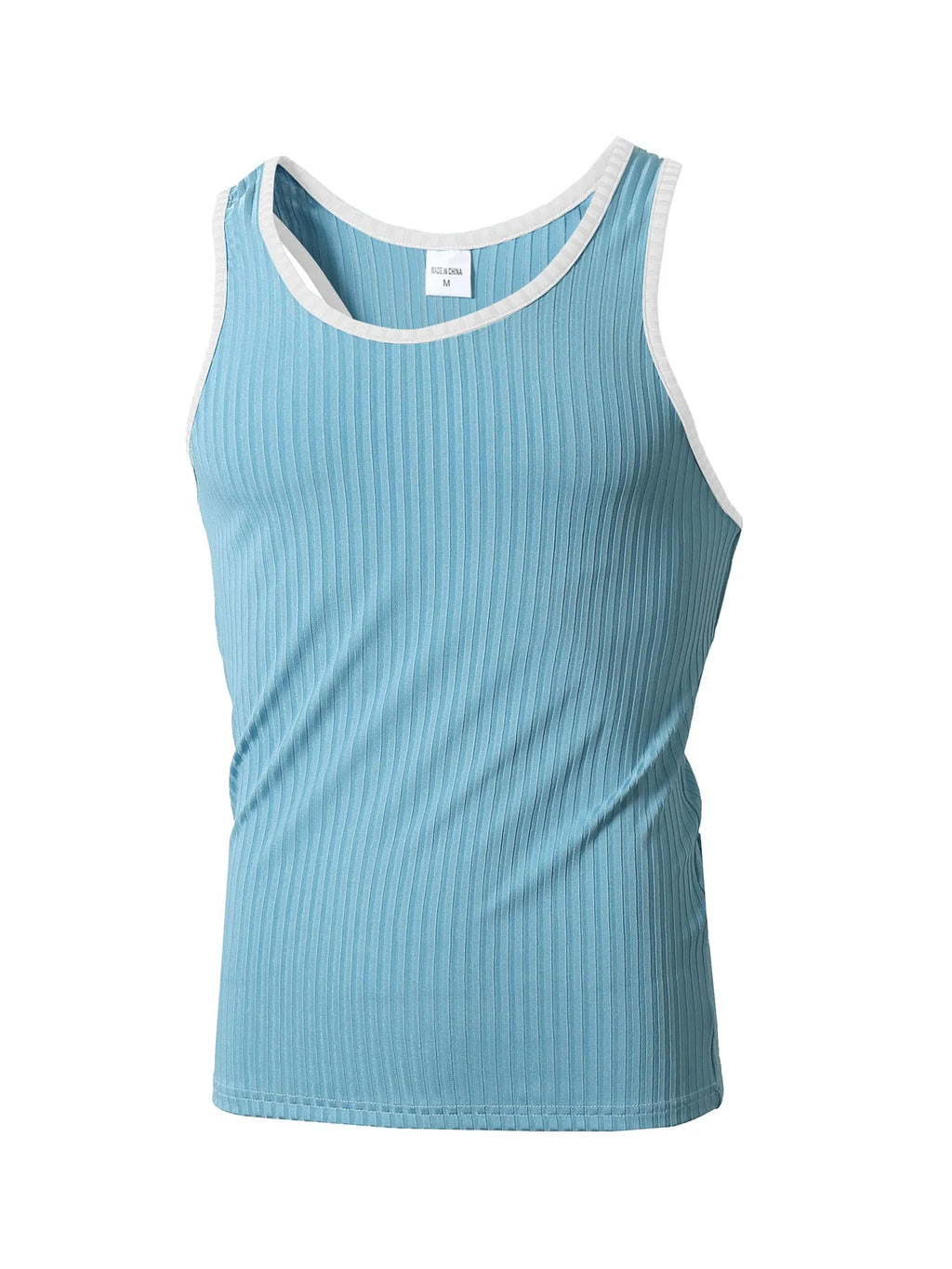 Summer Knitted Vertical Stripe Fitness Slim Vest for Men, Color-blocked Tank Top